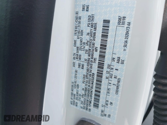 2025 Ford Escape Active z VIN 1FMCU0GN7SUA03259, wystawiony jako IAAI lot #41899036 z przebiegiem 189 mil mil oraz . Historia ofert i sprzedaży dostępna na DreamBid. Obrazek 9.