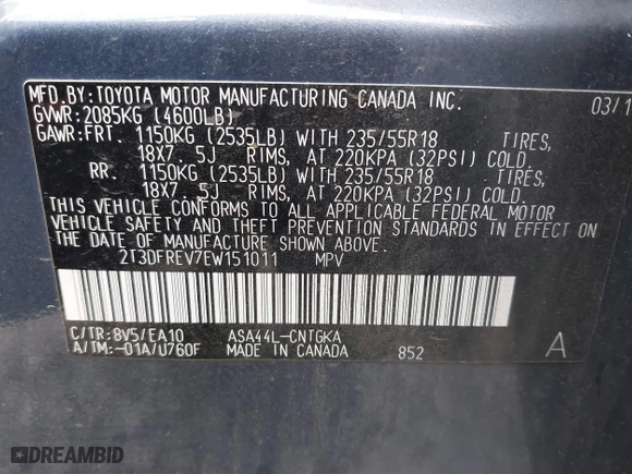 2014 Toyota RAV4 Limited with VIN 2T3DFREV7EW151011, listed as a IAAI auction lot 42111161 with 257,798 mi miles. Bid and sale history available at carsss.com. Image 9.