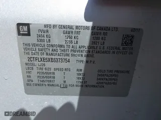 2011 GMC Terrain SLT-2 with VIN 2CTFLXE5XB6373754, listed as a IAAI auction lot 42004859 with 261,619 mi miles. Bid and sale history available at carsss.com. Image 9.