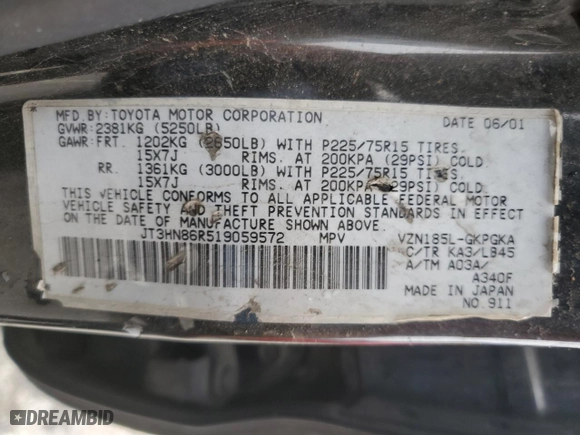 2001 Toyota 4Runner SR5 with VIN JT3HN86R519059572, listed as a Copart auction lot 47472565 with 275,917 mi miles and Salvage Title. Bid and sale history available at carsss.com. Image 12.