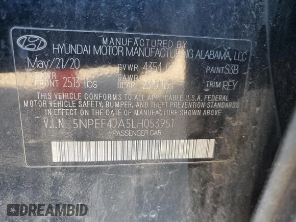 2020 Hyundai Sonata SEL z VIN 5NPEF4JA5LH053951, wystawiony jako Copart lot #45577565 z przebiegiem 117 615 mil mil oraz Szkoda całkowita • Salvage title. Historia ofert i sprzedaży dostępna na DreamBid. Obrazek 12.