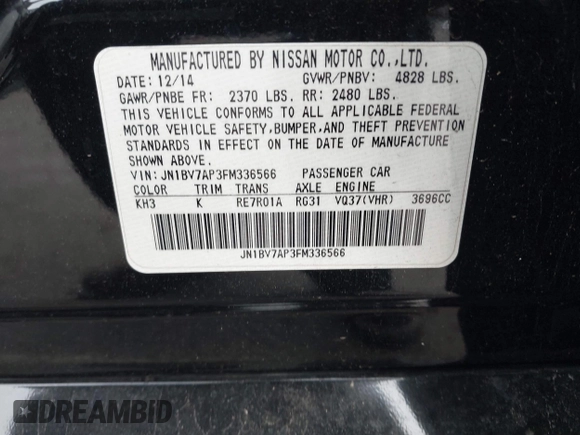 2015 Infiniti Q50 z VIN JN1BV7AP3FM336566, wystawiony jako IAAI lot #42349544 z przebiegiem 84 077 mil mil oraz . Historia ofert i sprzedaży dostępna na DreamBid. Obrazek 9.