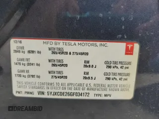 2016 Tesla Model X 70D with VIN 5YJXCDE26GF034172, listed as a Copart auction lot 51710865 with 78,930 mi miles and Salvage Title. Bid and sale history available at carsss.com. Image 13.