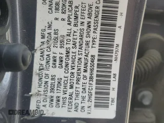 2017 Honda Civic EX-T with VIN 2HGFC1F38HH650468, listed as a Copart auction lot 53440175 with 99,051 mi miles and Salvage Title. Bid and sale history available at carsss.com. Image 12.