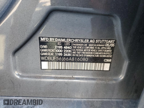 2006 Mercedes-Benz E 350 with VIN WDBUF56J66A816080, listed as a Copart auction lot 44451075 with 240,237 mi miles and Salvage Title. Bid and sale history available at DreamBid. Image 14.
