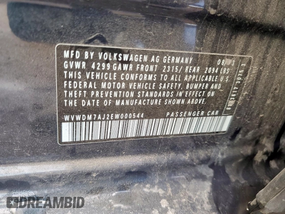 2014 Volkswagen Golf TDI w/Sunroof & Nav z VIN WVWDM7AJ2EW000544, wystawiony jako Copart lot #59343995 z przebiegiem 128 421 mil mil oraz Szkoda całkowita • Salvage title. Historia ofert i sprzedaży dostępna na DreamBid. Obrazek 13.