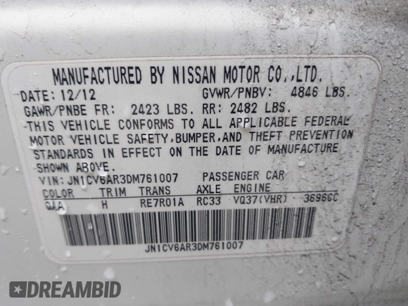 2013 Infiniti G37 x z VIN JN1CV6AR3DM761007, wystawiony jako IAAI lot #42269074 z przebiegiem 165 903 mil mil oraz . Historia ofert i sprzedaży dostępna na DreamBid. Obrazek 9.