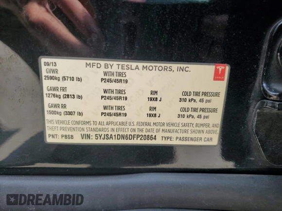 2013 Tesla Model S z VIN 5YJSA1DN6DFP20864, wystawiony jako Copart lot #66708325 z przebiegiem 179 928 mil mil oraz Czysty tytuł • Clean title. Historia ofert i sprzedaży dostępna na DreamBid. Obrazek 12.