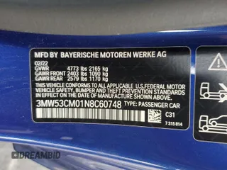 2022 BMW 2 Series M240i xDrive with VIN 3MW53CM01N8C60748, listed as a Copart auction lot 38973824 with 33,447 mi miles. Bid and sale history available at carsss.com. Image 13.