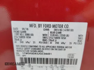 2018 Ford Explorer XLT with VIN 1FM5K8D83JGC94481, listed as a Copart auction lot 53166645 with 60,043 mi miles and Salvage Title. Bid and sale history available at carsss.com. Image 14.
