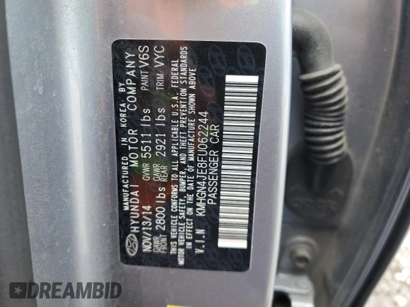 2015 Hyundai Genesis 3.8L with VIN KMHGN4JE8FU062244, listed as a Copart auction lot 52596394 with 132,513 mi miles and Salvage Title. Bid and sale history available at carsss.com. Image 15.