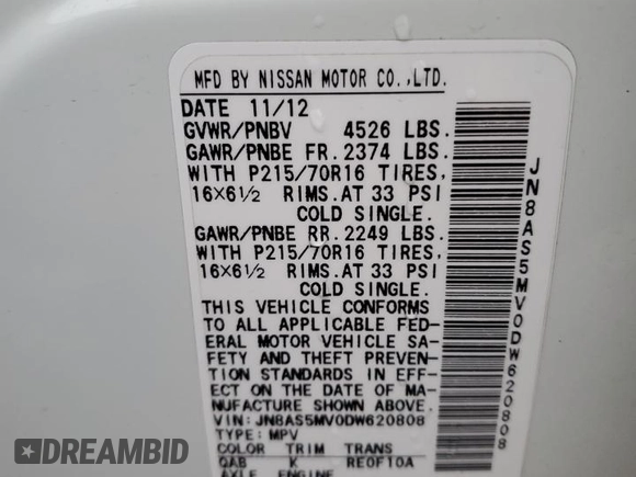 2013 Nissan Rogue S with VIN JN8AS5MV0DW620808, listed as a Copart auction lot 81283774 with 130,330 mi miles and Salvage Title. Bid and sale history available at DreamBid. Image 13.