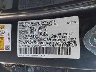2023 Honda Accord Touring with VIN 1HGCY2F88PA030867, listed as a IAAI auction lot 41344807 with 19,745 mi miles and . Bid and sale history available at DreamBid. Image 9.