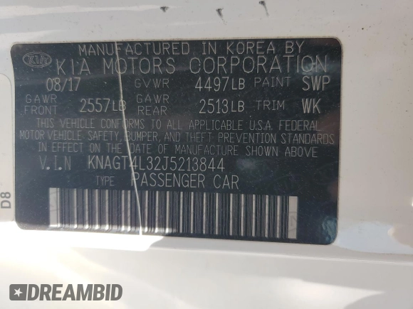 2018 Kia Optima LX with VIN KNAGT4L32J5213844, listed as a Copart auction lot 49919525 with 108,643 mi miles and Clean Title. Bid and sale history available at carsss.com. Image 13.