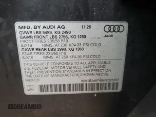 2021 Audi Q5 Premium Plus with VIN WA1BAAFY6M2025207, listed as a Copart auction lot 71050522 with 25,831 mi miles. Bid and sale history available at carsss.com. Image 13.