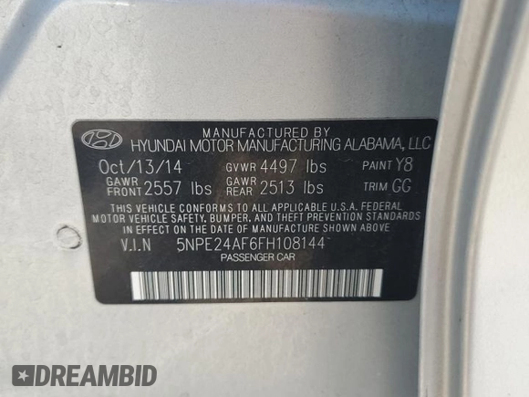 2015 Hyundai Sonata SE z VIN 5NPE24AF6FH108144, wystawiony jako Copart lot #58140065 z przebiegiem 126 031 mil mil oraz Szkoda całkowita • Salvage title. Historia ofert i sprzedaży dostępna na DreamBid. Obrazek 12.