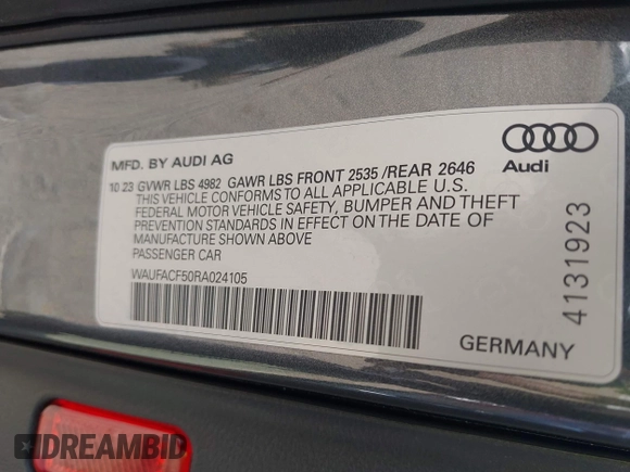 2024 Audi A5 Sportback S line Premium Plus z VIN WAUFACF50RA024105, wystawiony jako IAAI lot #42014640 z przebiegiem 40 871 mil mil oraz . Historia ofert i sprzedaży dostępna na DreamBid. Obrazek 9.