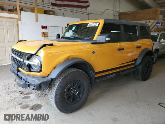 2022 Ford Bronco z VIN 1FMEE5DP6NLA78473, wystawiony jako Copart lot #60377125 z przebiegiem 36 566 mil mil oraz Szkoda całkowita • Salvage title. Historia ofert i sprzedaży dostępna na DreamBid. Obrazek 1.