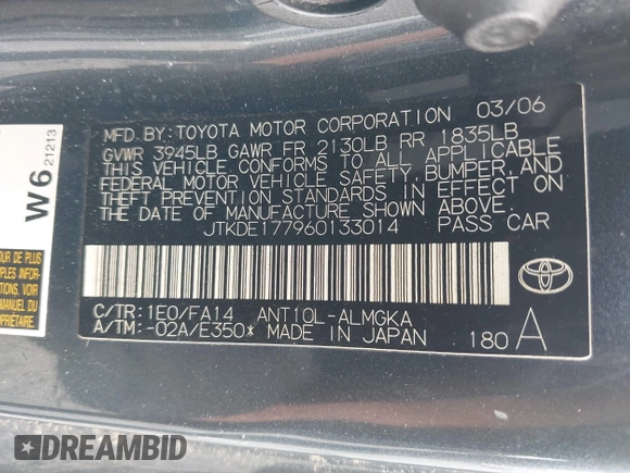 2006 Scion tC z VIN JTKDE177960133014, wystawiony jako IAAI lot #42407196 z przebiegiem 143 448 mil mil oraz . Historia ofert i sprzedaży dostępna na DreamBid. Obrazek 9.