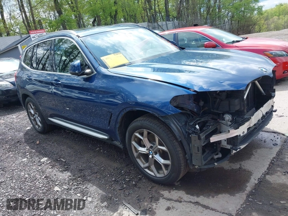 2020 BMW X3 xDrive30i z VIN 5UXTY5C0XL9D50400, wystawiony jako IAAI lot #42197545 z przebiegiem 46 467 mil mil oraz . Historia ofert i sprzedaży dostępna na DreamBid. Obrazek 1.