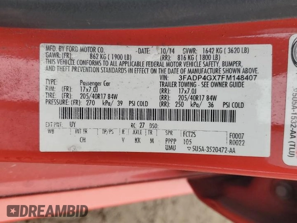 2015 Ford Fiesta ST with VIN 3FADP4GX7FM148407, listed as a Copart auction lot 46087425 with 108,616 mi miles and Clean Title. Bid and sale history available at carsss.com. Image 14.