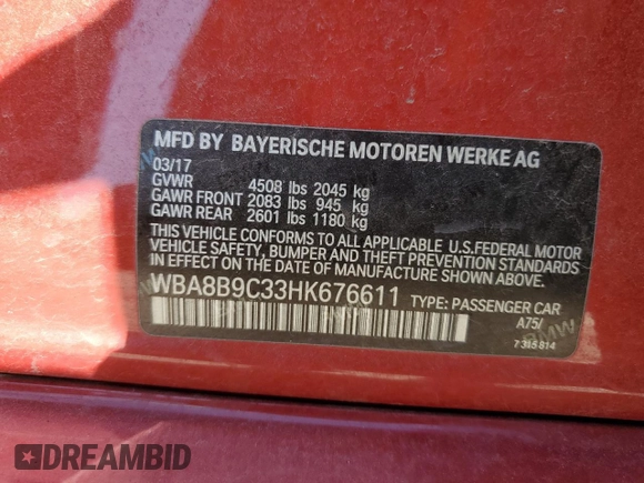 2017 BMW 3 Series 330i with VIN WBA8B9C33HK676611, listed as a Copart auction lot 78897394 with 58,588 mi miles and Salvage Title. Bid and sale history available at carsss.com. Image 13.
