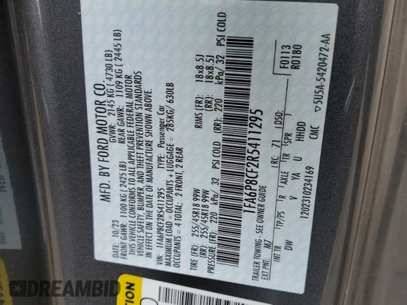 2024 Ford Mustang GT with VIN 1FA6P8CF2R5411295, listed as a Copart auction lot 54586825 with 12,307 mi miles and Salvage Title. Bid and sale history available at carsss.com. Image 12.