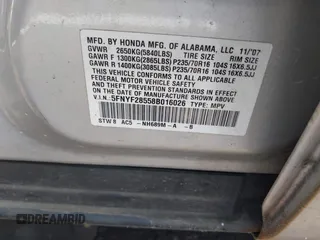2008 Honda Pilot EX-L with VIN 5FNYF28558B016026, listed as a IAAI auction lot 42192781 with 271,829 mi miles and . Bid and sale history available at DreamBid. Image 9.