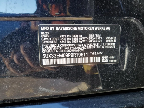 2023 BMW X7 M60i z VIN 5UX33EM09P9R19611, wystawiony jako Copart lot #44160715 z przebiegiem 16 971 mil mil oraz Szkoda całkowita • Salvage title. Historia ofert i sprzedaży dostępna na DreamBid. Obrazek 13.