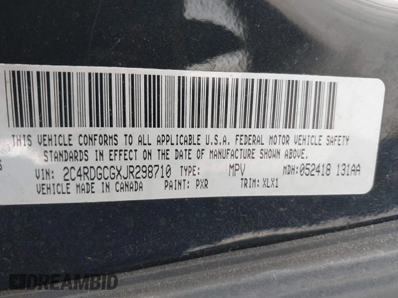 2018 Dodge Grand Caravan SXT z VIN 2C4RDGCGXJR298710, wystawiony jako IAAI lot #41933213 z przebiegiem 259 904 mil mil oraz . Historia ofert i sprzedaży dostępna na DreamBid. Obrazek 9.