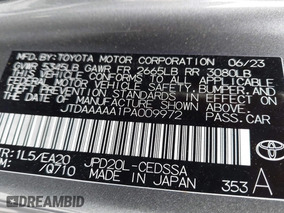 2023 Toyota Mirai XLE with VIN JTDAAAAA1PA009972, listed as a IAAI auction lot 42370902 with 17,370 mi miles and . Bid and sale history available at DreamBid. Image 9.