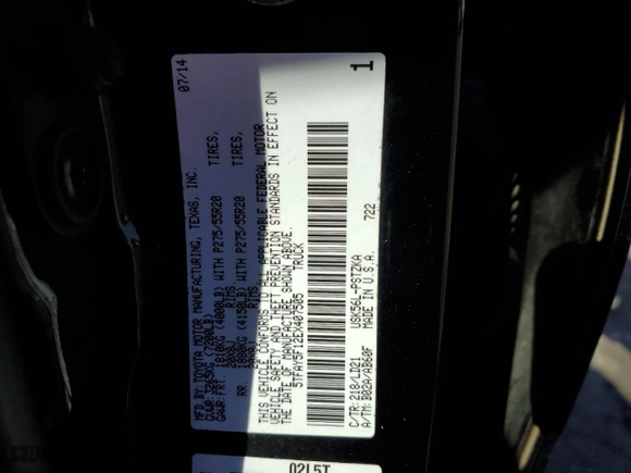 2014 Toyota Tundra 4WD Truck Platinum with VIN 5TFAY5F12EX407505, listed as a Copart auction lot 75104444 with NaN miles and Salvage Title. Bid and sale history available at carsss.com. Image 12.