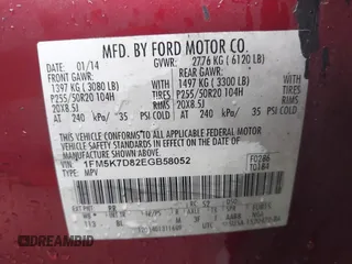 2014 Ford Explorer XLT with VIN 1FM5K7D82EGB58052, listed as a IAAI auction lot 41774734 with 148,612 mi miles. Bid and sale history available at carsss.com. Image 9.