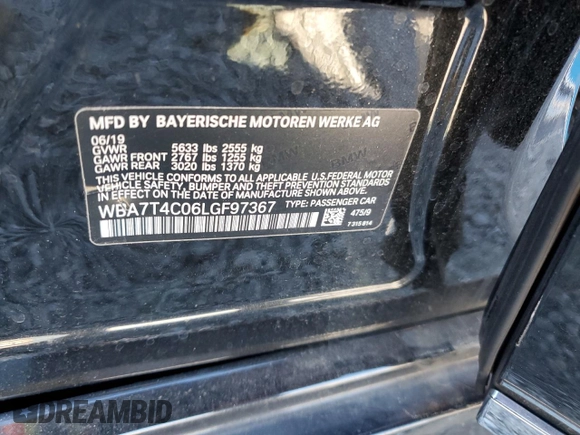 2020 BMW 7 Series 740i xDrive z VIN WBA7T4C06LGF97367, wystawiony jako Copart lot #85320674 z przebiegiem Nie podano mil oraz Szkoda całkowita • Salvage title. Historia ofert i sprzedaży dostępna na DreamBid. Obrazek 14.