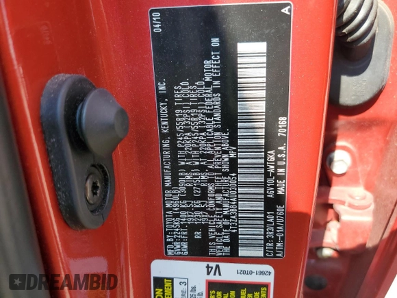 2010 Toyota Venza z VIN 4T3ZA3BB4AU030054, wystawiony jako Copart lot #56733575 z przebiegiem 74 236 mil mil oraz Szkoda całkowita • Salvage title. Historia ofert i sprzedaży dostępna na DreamBid. Obrazek 14.