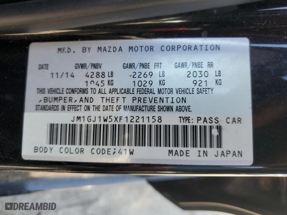 2015 Mazda Mazda6 i Grand Touring with VIN JM1GJ1W5XF1221158, listed as a Copart auction lot 48769015 with 194,603 mi miles and Clean Title. Bid and sale history available at carsss.com. Image 12.