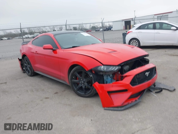 2019 Ford Mustang EcoBoost z VIN 1FA6P8TH7K5197377, wystawiony jako IAAI lot #41489649 z przebiegiem 70 550 mil mil oraz . Historia ofert i sprzedaży dostępna na DreamBid. Obrazek 1.