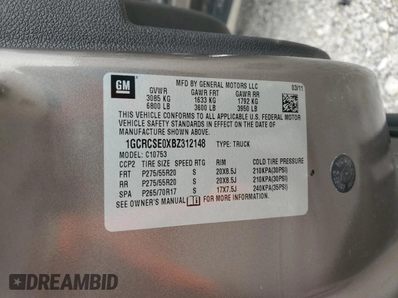 2011 Chevrolet Silverado 1500 LT with VIN 1GCRCSE0XBZ312148, listed as a Copart auction lot 51100515 with 203,183 mi miles and Salvage Title. Bid and sale history available at DreamBid. Image 13.