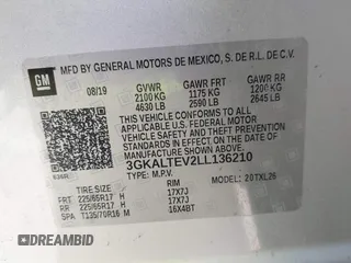 2020 GMC Terrain SLE with VIN 3GKALTEV2LL136210, listed as a IAAI auction lot 42135411 with 85,722 mi miles. Bid and sale history available at carsss.com. Image 9.