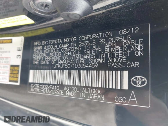 2013 Scion tC z VIN JTKJF5C71D3054459, wystawiony jako IAAI lot #41776311 z przebiegiem 151 893 mil mil oraz . Historia ofert i sprzedaży dostępna na DreamBid. Obrazek 9.