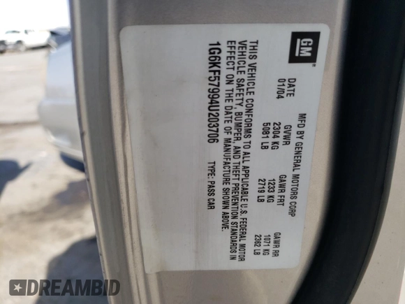2004 Cadillac DeVille DTS z VIN 1G6KF57994U203706, wystawiony jako Copart lot #76278324 z przebiegiem 203 709 mil mil oraz Szkoda całkowita • Salvage title. Historia ofert i sprzedaży dostępna na DreamBid. Obrazek 14.