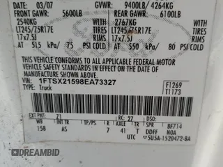 2008 Ford F-250 XL with VIN 1FTSX21598EA73327, listed as a Copart auction lot 61251425 with 216,694 mi miles and Salvage title. Bid and sale history available at DreamBid. Image 12.