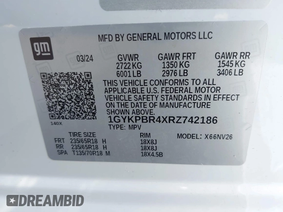 2024 Cadillac XT6 AWD Luxury with VIN 1GYKPBR4XRZ742186, listed as a IAAI auction lot 42265469 with 16,688 mi miles and . Bid and sale history available at DreamBid. Image 9.