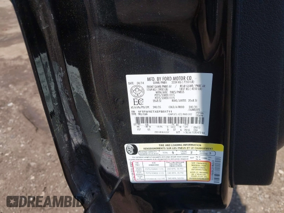 2014 Ford F-150 XL with VIN 1FTFW1ETXEFB51711, listed as a IAAI auction lot 42075381 with 238,603 mi miles. Bid and sale history available at carsss.com. Image 9.