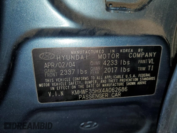2004 Hyundai Sonata GLS with VIN KMHWF35HX4A062686, listed as a Copart auction lot 74906214 with 0 mi miles and Salvage Title. Bid and sale history available at carsss.com. Image 10.