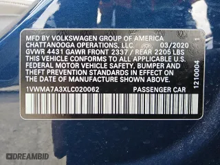 2020 Volkswagen Passat 2.0T R-Line with VIN 1VWMA7A3XLC020062, listed as a Copart auction lot 46539935 with 64,857 mi miles and Clean Title. Bid and sale history available at carsss.com. Image 12.