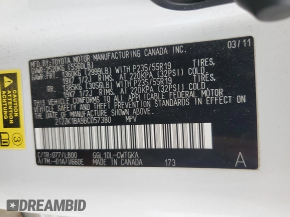 2011 Lexus RX 350 with VIN 2T2ZK1BA9BC057380, listed as a Copart auction lot 54950315 with Not Provided miles and Salvage Title. Bid and sale history available at DreamBid. Image 12.