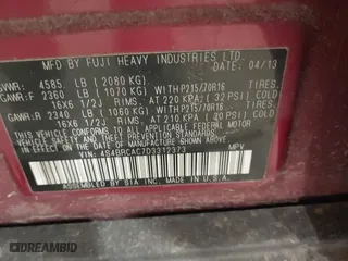2013 Subaru Outback 2.5i with VIN 4S4BRCAC7D3312373, listed as a IAAI auction lot 41400746 with 222,458 mi miles. Bid and sale history available at carsss.com. Image 9.