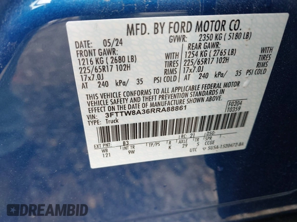 2024 Ford Maverick XL с VIN 3FTTW8A36RRA88861, выставлен на аукционе IAAI как лот 42364234 с пробегом 12 015 миль миль и . История ставок и продаж доступна на DreamBid. Изображение 9.