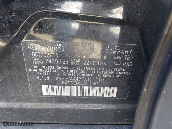 2015 Hyundai Sonata Hybrid Limited with VIN KMHEC4A47FA131110, listed as a IAAI auction lot 41638409 with 178,974 mi miles. Bid and sale history available at carsss.com. Image 9.